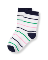 Our comfortable sock features preppy stripes. Soft cotton is blended with nylon and spandex for stretch and hold. Cotton/Nylon/Spandex. Textured Grips (Sizes Up To 18-24 Months). Machine Washable; Imported. Courtside Prep.