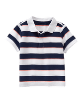 Warm-weather essential in light cotton pique features classic stripes with sunny accents. Detailed with half-button placket and preppy collar. 100% Cotton Pique. Inside Neck Trim. Hem Vents. Machine Washable; Imported. Pelican Cove.