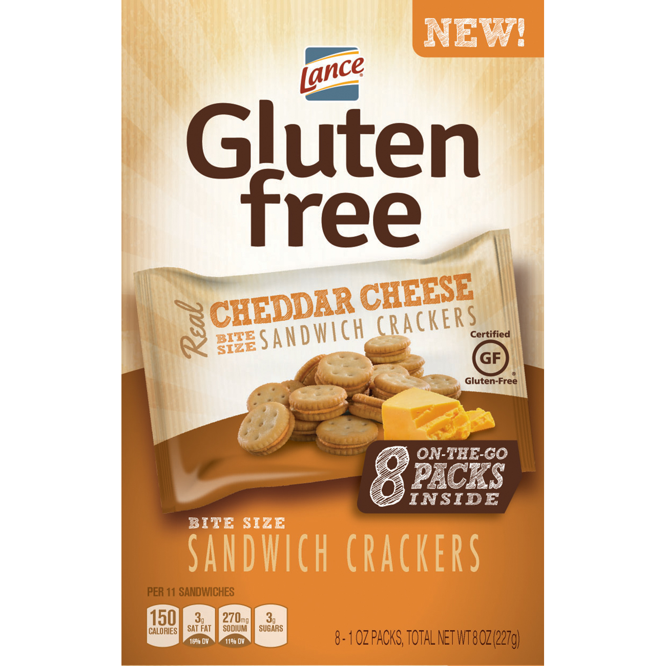 Lance Gluten-Free Bite Size Sandwich Crackers On-The-Go Packs Real Cheddar Cheese - 8 CT