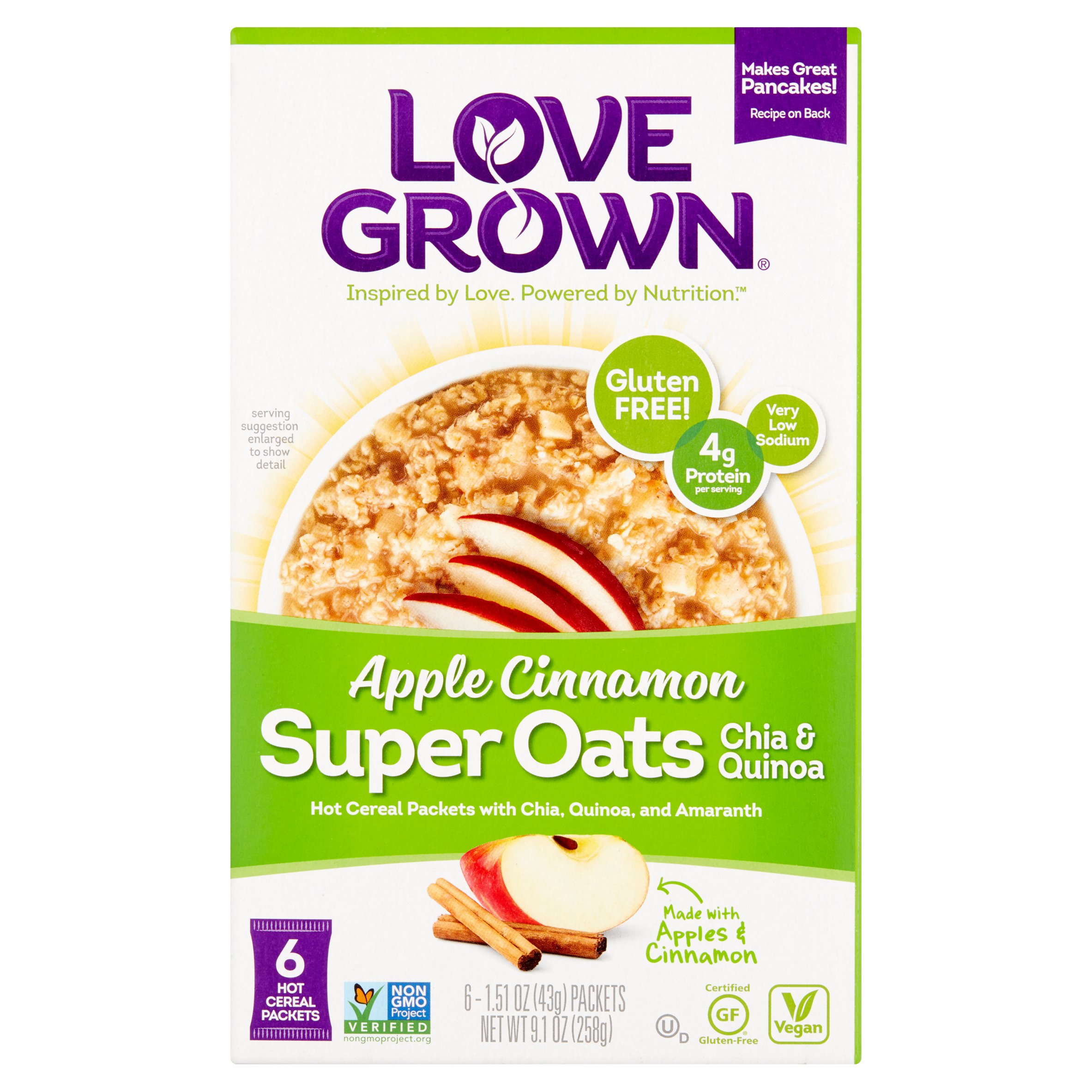 Love Grown Foods Super Oats Packets Chia & Quinoa Apple Cinnamon - 6 CT