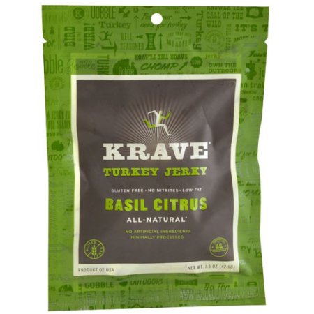 Krave Pure Foods Turkey Jerky Basil Citrus 1.5 oz (42.5g) 18 Pack ...