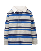 Cool-toned stripes for our classic rugby shirt. Half-button placket and embossed leather patch complete the design. 100% Cotton Jersey. Button Front. Machine Washable; Imported. Snowy Cottage.