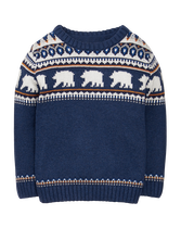 Warm and festive all season long in our polar bear Fair Isle sweater. Finished with ribbed trim. 53% Cotton/26% Rayon/21% Nylon. Inside Neck Trim. Machine Washable