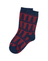 Our comfortable sock features tree print and navy accents. Soft cotton is blended with nylon and spandex for stretch and hold. Cotton/Nylon/Spandex. Textured Grips (Sizes Up To 18-24 Months). Machine Washable; Imported. Crimson Lane.