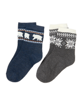 Winter-inspired sock set includes two designs—intarsia-knit polar bears and Fair Isle print. Soft cotton is blended with nylon and spandex for stretch and hold. 75% Polyester/23% Nylon/2% Spandex Cotton. Textured Grips (Sizes Up To 18-24 Months). Machine Washable; Imported. Snowy Cottage.
