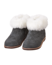 Put her best boot forward in our cozy bootie. Quilted design and faux fur trim add a touch of winter charm. Leather; Leather Sole. Side Zipper. Spot Clean; Imported. Snowy Cottage.