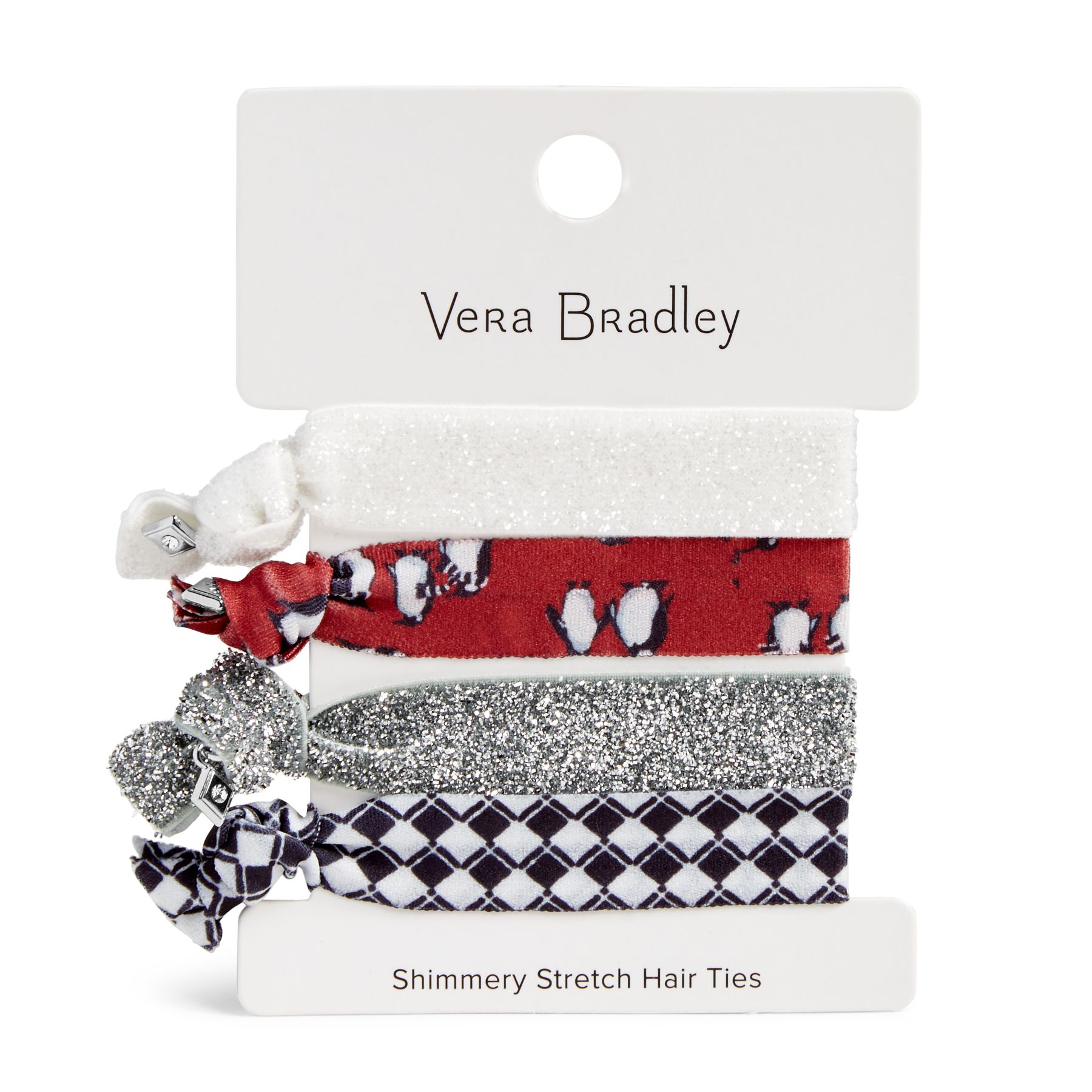 Vera Bradley Shimmery Stretch Hair Ties in Playful Penguins GrayHair Accessories