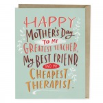 Cheapest Therapist Mother's Day Greeting Card ~Folded card is offset print in Los Angeles with the hand painted phrase "Happy Mother's Day to my greatest teacher