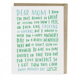 Awkward Mother's Day Greeting Card ~Folded card is offset print in Los Angeles with the hand lettered phrase "Dear Mom