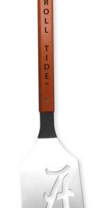 Alabama Crimson Tide Sportula ~Alabama sports enthusiasts will love this ultimate display of Alabama Crimson Tide Merchandise. The Sportula is a heavy duty stainless steel grilling spatula that is perfectly designed for the Ultimate Tailgater! Roll Tide!   Unique laser-cut design Heavy-duty stainless steel Hard maple handles with durable brass rivets Convenient bottle opener Custom heat-stamped lettering