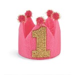 Felt Birthday Crown I'm One ~Felt birthday crown on elastic headband features glitter age applique and pom-pom accents.