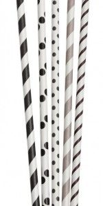 Black and Grey Striped and Dotted Paper Straws ~Stylish paper straw sets of assorted stripes and dots.