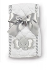 Lil' Spout Burp Cloth ~Lil' Spout Burp Cloth is a beautiful light gray color with tiny chevron trim. An embroidered Lil' Spout and soft ribbon bow finish off this adorable blanket.