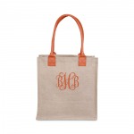 Orange Handle Jute Market Tote ~The perfect size for when you don't need to carry everything! Smaller size makes a great everyday purse as well as a gift when personalized. Pair it with the matching zipper bag pouch for a personalized gift set she's sure to love! Just add $10 for personalization!