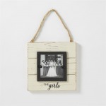 The Girls Door Hanger Frame ~Cream distressed plank wood frame features a black wood mat and space for a 3.5" x 3.5" photo. Picture frame hangs from attached jute rope and looks great on the ready room door or on the wall.