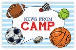 All Star Sports News From Camp Post Cards ~Camp post cards features various sports ball on light blue stripes with a though bubble with the message "News from Camp" for your camper to send back home.