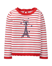 See the sights in our soft combed cotton sweater. Embroidered Eiffel Tower