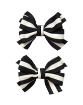 Our ribbon bow barrette in black and white stripe adds the perfect touch to her look. Features metal clip to ensure secure and comfortable wear. Manmade Material. Spot Clean; Imported. Black & White Story.