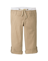 Adventures await in our comfortable cotton pant. Design features button-tab roll cuffs and drawstring waist. 100% Cotton Canvas. Zip Fly With Button Closure. Front And Back Pockets. Adjustable Waist (Sizes 18-24 M - 12); Elasticized Back Waist (Sizes 3-6 M - 12-18 M). Machine Washable; Imported. Getaway Grove.