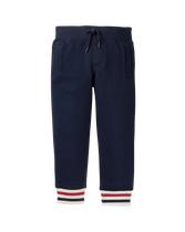 Prep for dashing adventures in our comfortable jogger. Striped cuffs and drawstring waist finish the look. 60% Cotton/40% Polyester French Terry. Waist Tie Detail. Front Pockets. Machine Washable; Imported. Getaway Grove.