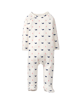 Precious seafaring sweetheart in our whale and anchor print one-piece. Footed silhouette keeps baby cozy. 100% Cotton Interlock. Front And Full Leg Snaps. Machine Washable; Imported. Courtyard Blooms.