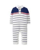 Prep for every special voyage in our nautical-inspired striped one-piece. Crafted from soft combed cotton. 100% Combed Cotton. Button Front. Full Leg Snaps. Machine Washable; Imported. Courtyard Blooms.