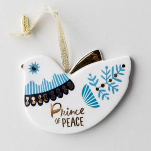 Prince of Peace - Porcelain Christmas Ornament Display this dove-shaped 'Prince of Peace' porcelain ornament on your Christmas tree and share the true reason for celebrating Christmas. The DaySpring Names of Jesus Ornament Collection features keepsake ornaments that highlight a different name of Jesus with the corresponding Scripture on each Christmas ornament. This Scandinavian Folk themed
