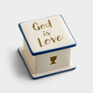 First Communion Keepsake Box Commemorate the first communion of loved one with this 'First Communion' keepsake box. A perfect place to keep small gifts from this memorable day for years to come.Message:(Lid)God is Love(Inside)May you grow ever closer to Jesus day by day.Jesus said to them