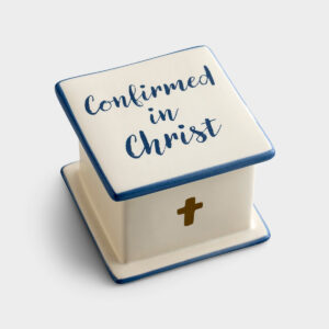 Confirmation Keepsake Box Encourage those who have confirmed their faith in Christ with this confirmationkeepsake box. A message inside the box will make this an extra special gift for them. This is a perfect place for your loved one to keep any small gifts they receive on that memorable day.Message:(Lid)Confirmed in Christ(Inside)Praying God continues to guide your faith.We must always give thanks to God for you...because your faith is growing abundantly.II Thessalonians 1:3Product details:Confirmation keepsake boxSize: 2 1/4" x 3" x 3"Material: CeramicWipe with damp clothProduct by DaySpring