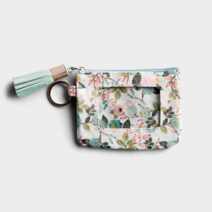 Peach Floral ID Wallet with Tassel Keep your ID and keys together with this popular peach floral canvas wallet. With a clear front to view ID and room to keep other cards orchange