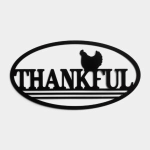 Thankful - Metal Decor This eye-catching wall art is a perfect way to add a thankful message to your home decor. The unique die-cut chicken design will be sure to get a comment from everyone who enters your home.Message:THANKFULProduct details:Inspirational wall artSize: 12" x 6 1/2"Material: metalProduct by DaySpring