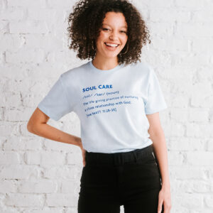 Candace Cameron Bure - Soul Care - Relaxed Fit T-Shirt This Candace Cameron Bure inspirational Soul Care t-shirt is a wonderful reminder to focus on our relationship with Christ. Wear your faith and start eternity changing conversations.Come to me